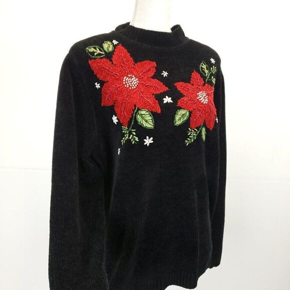Alfred Dunner Poinsettia Pullover Holiday Sweater - Picture 9 of 11